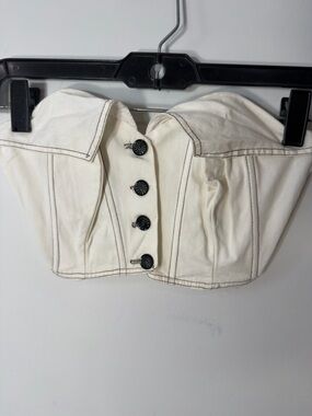 Vintage Ivory Strapless Button-Front Bustier Top